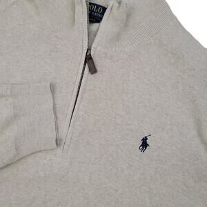 Polo Ralph Lauren Sweater Men's XXL Beige 1/4 Zip Pullover Blue Pony Pima Cotton